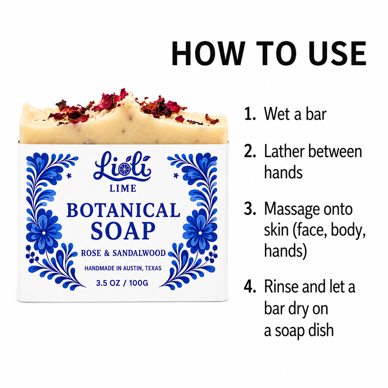 Rose & Sandalwood scented Botanical Soap bar (1 bar - 3.5oz)