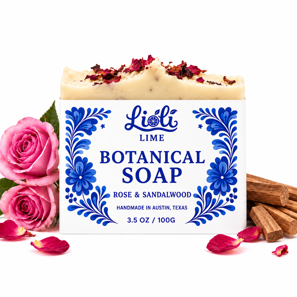 Rose & Sandalwood scented Botanical Soap bar (1 bar - 3.5oz)