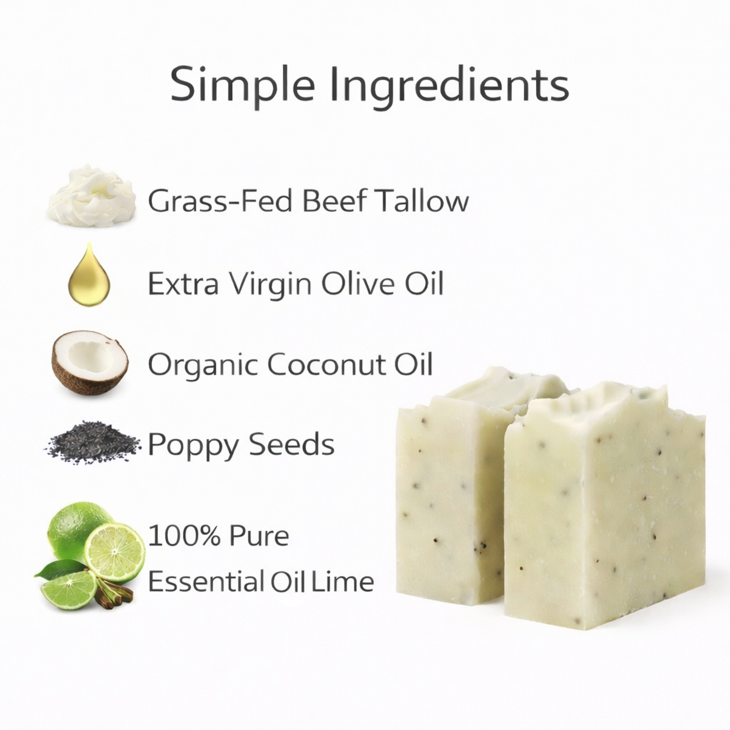 Lime scented Luxury Handmade Beef Tallow Soap (1 bar - 3.5oz)